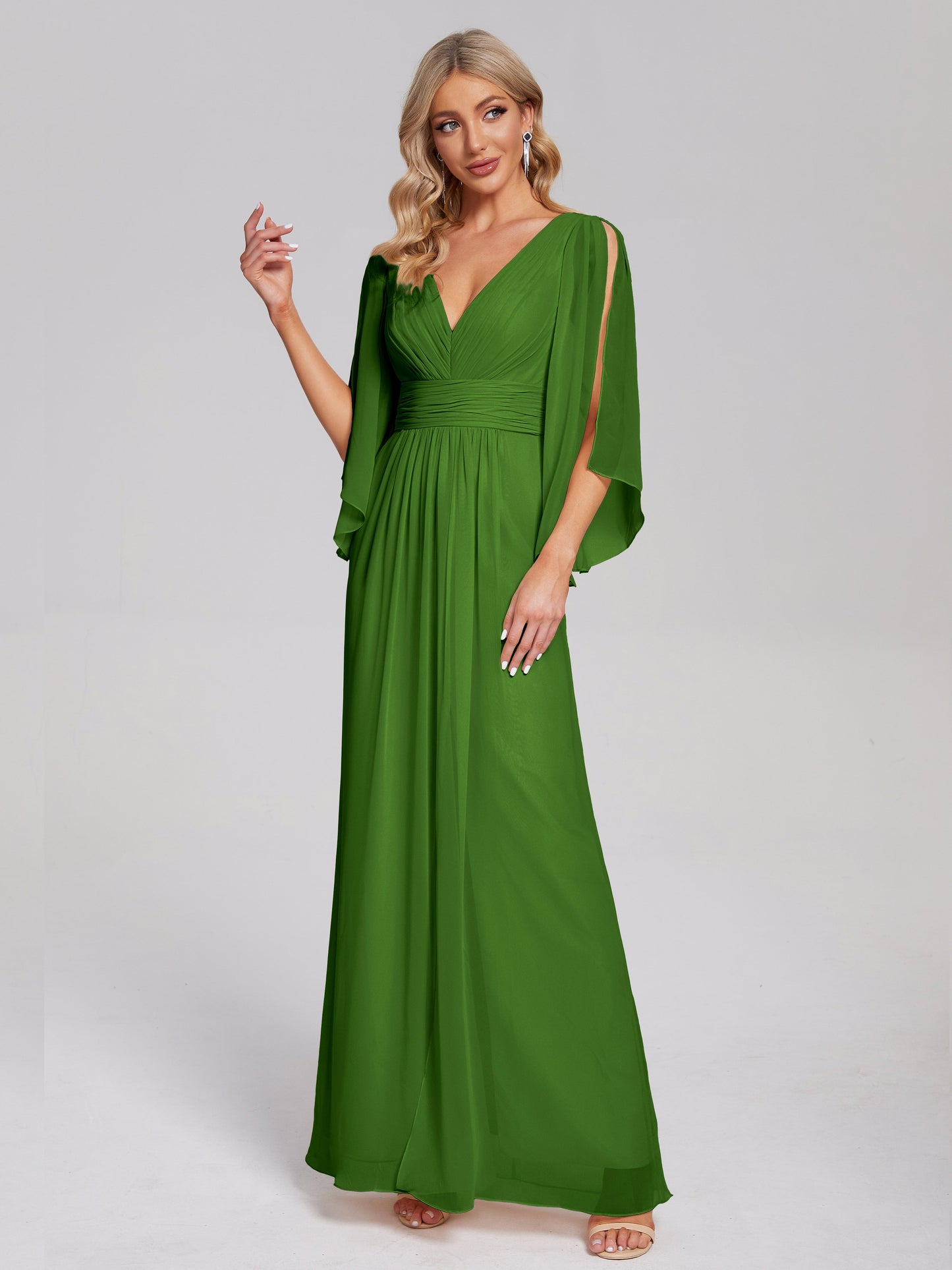 Fatima V-neck Ruffles Long Chiffon Bridesmaid Dress with Slit