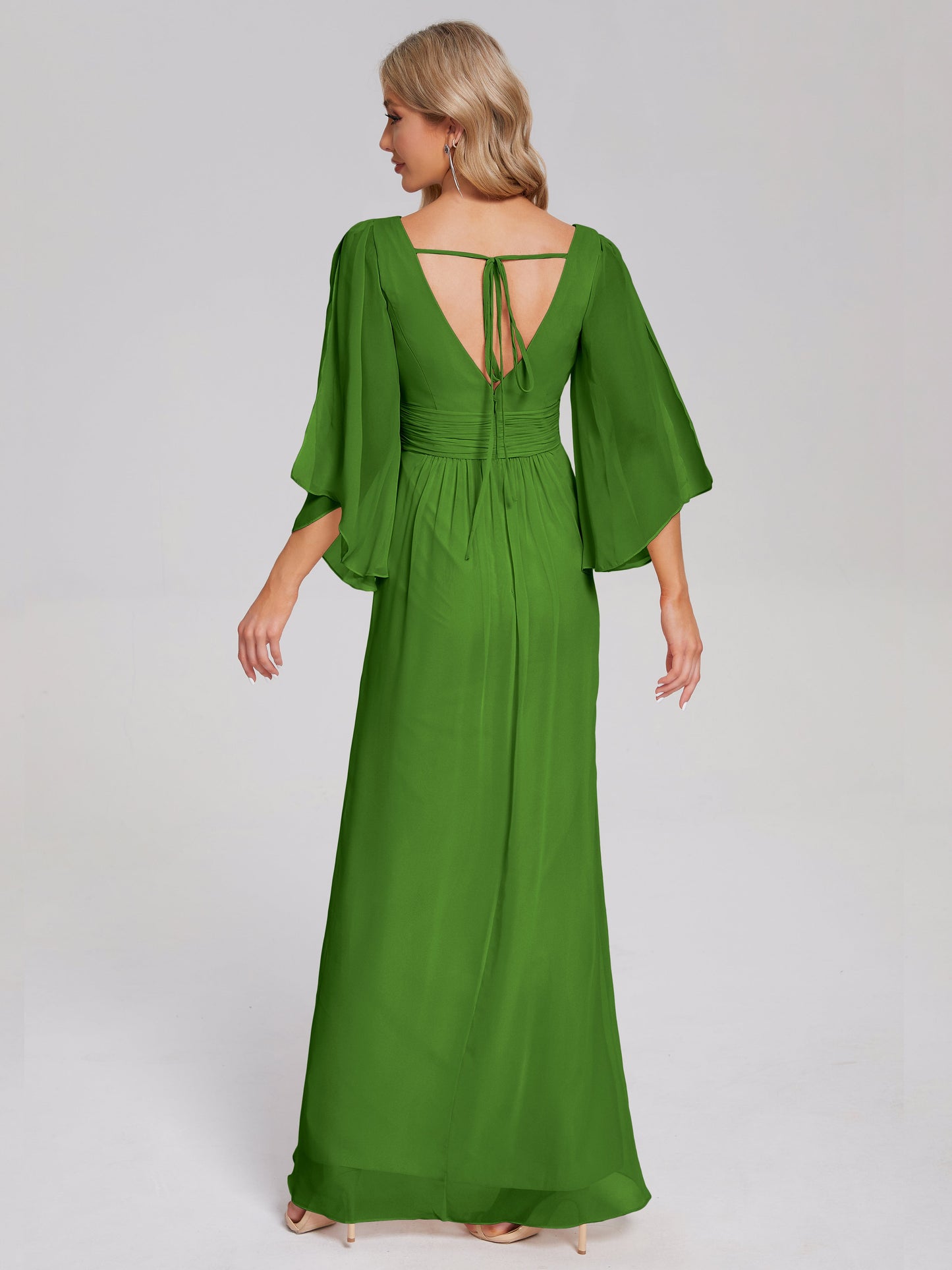 Fatima V-neck Ruffles Long Chiffon Bridesmaid Dress with Slit