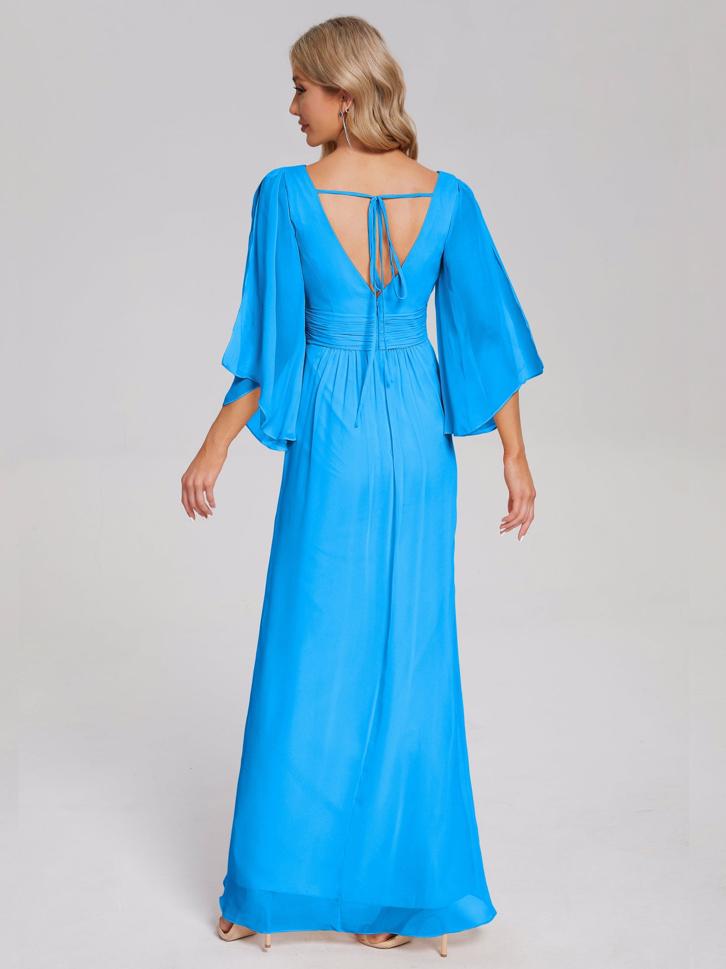 Fatima V-neck Ruffles Long Chiffon Bridesmaid Dress with Slit