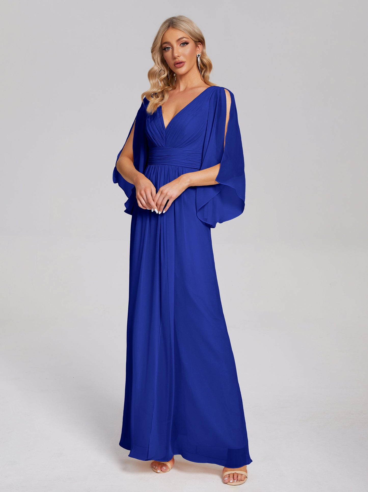 Fatima V-neck Ruffles Long Chiffon Bridesmaid Dress with Slit