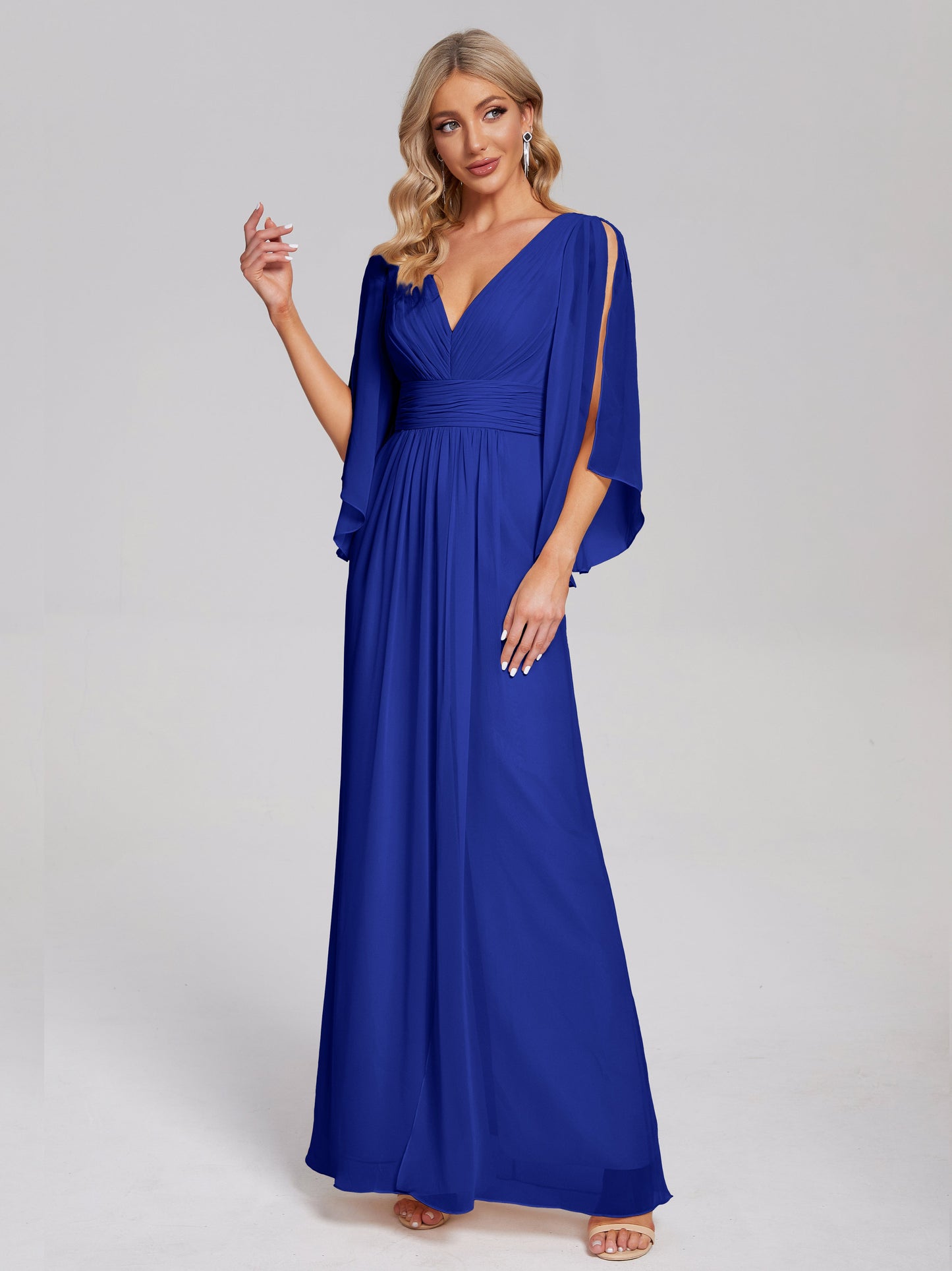 Fatima V-neck Ruffles Long Chiffon Bridesmaid Dress with Slit