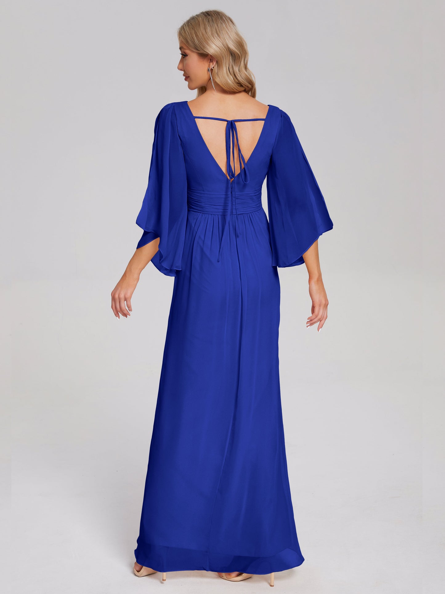 Fatima V-neck Ruffles Long Chiffon Bridesmaid Dress with Slit