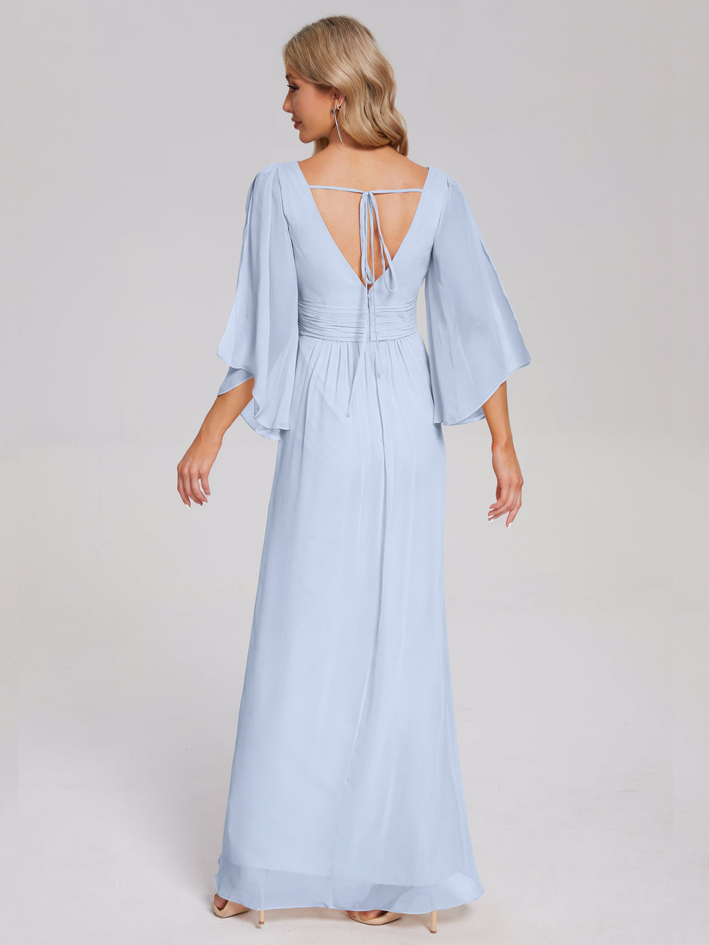 Fatima V-neck Ruffles Long Chiffon Bridesmaid Dress with Slit