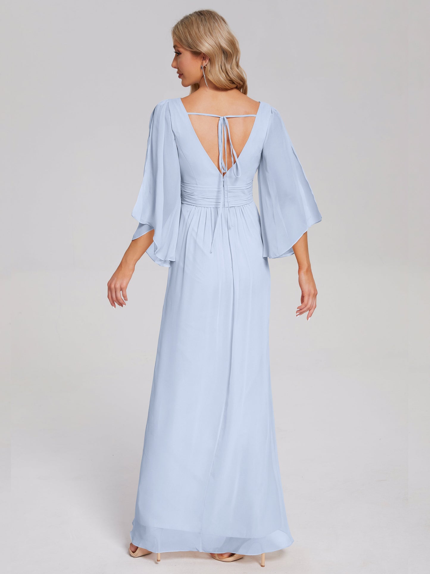 Fatima V-neck Ruffles Long Chiffon Bridesmaid Dress with Slit