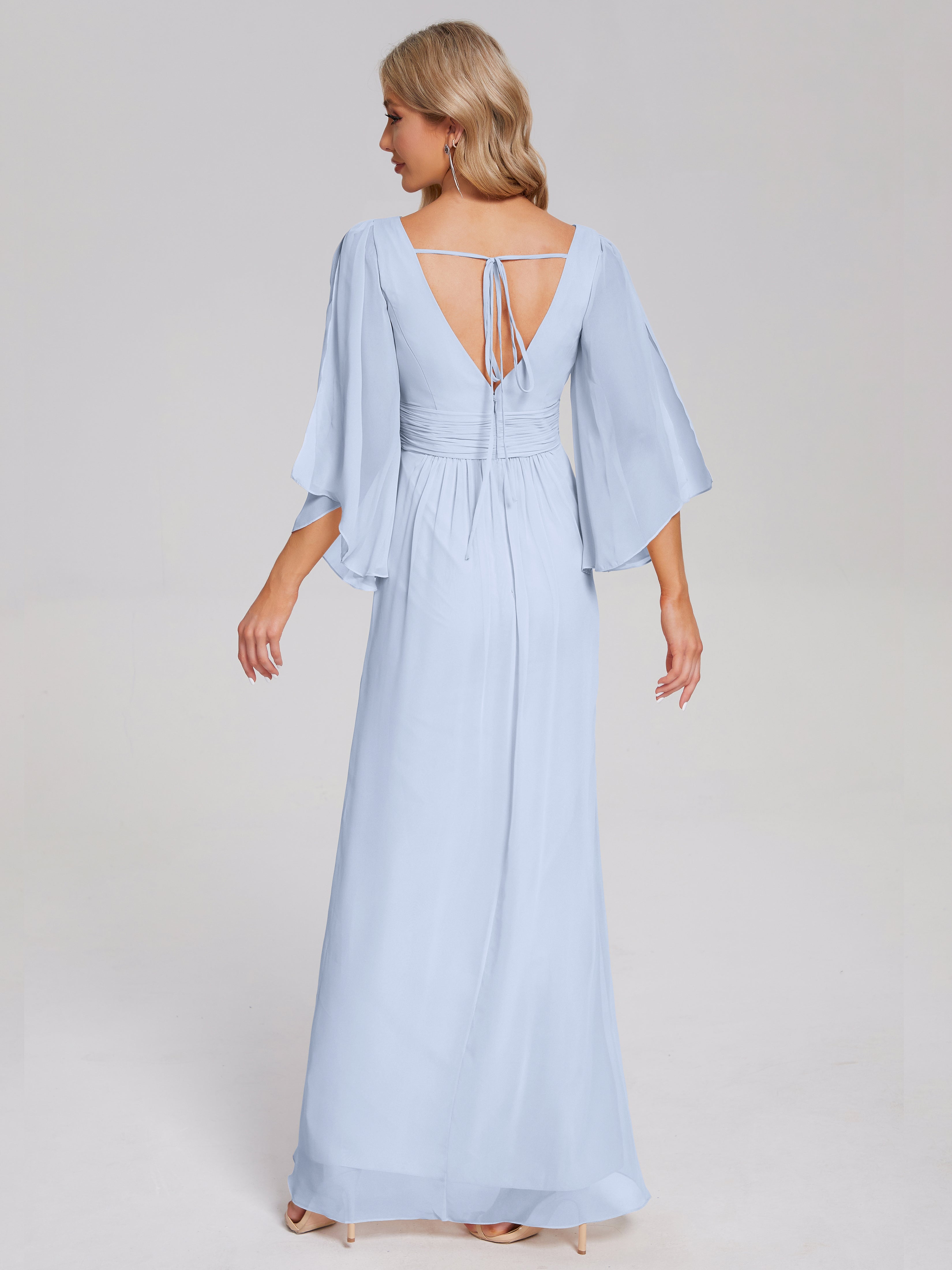 Fatima V-neck Ruffles Long Chiffon Bridesmaid Dress with Slit