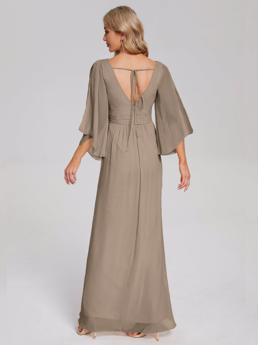 Fatima V-neck Ruffles Long Chiffon Bridesmaid Dress with Slit