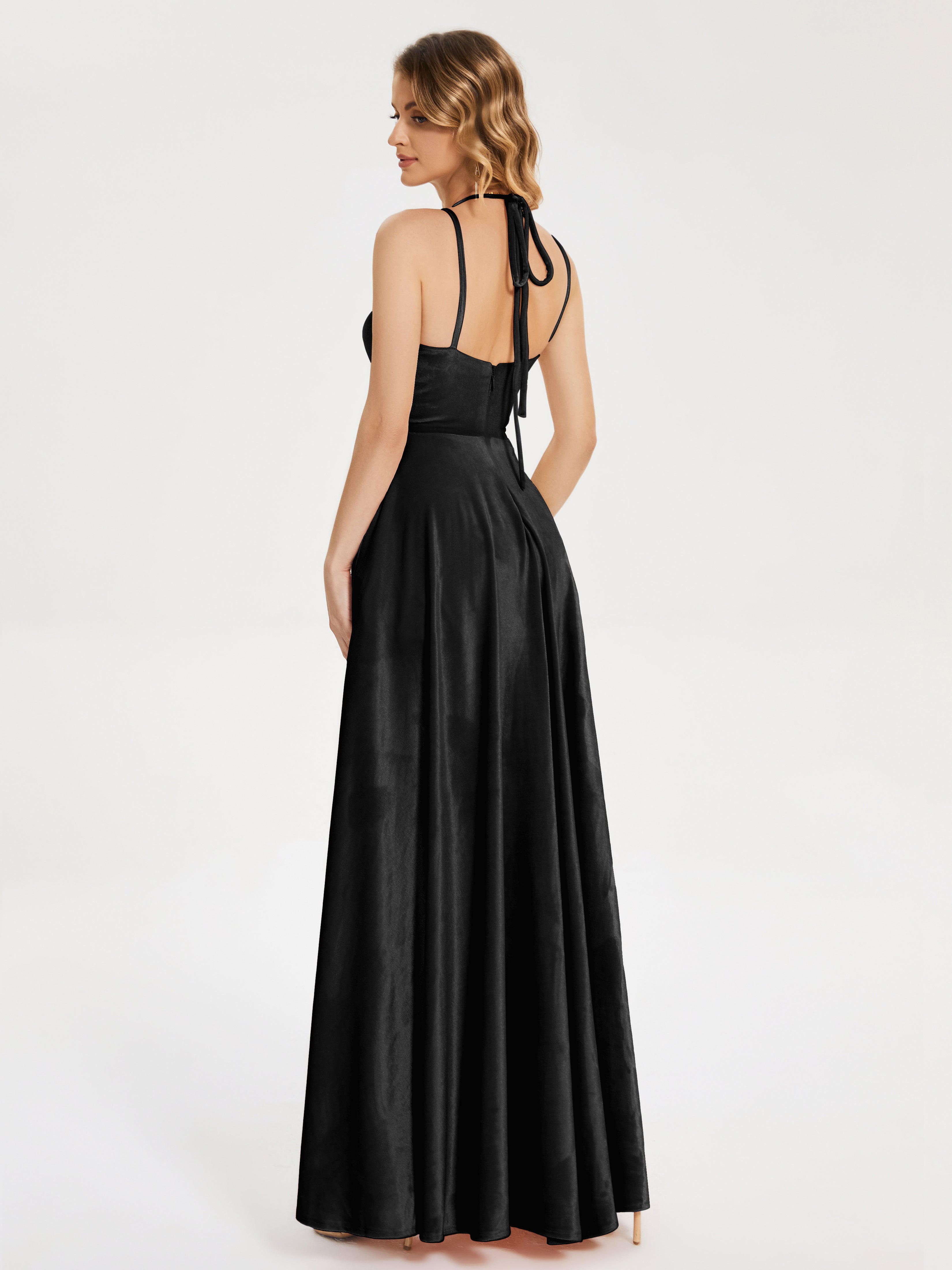 Elsie V-neck Straps Velvet Bridesmaid Dress with Slit