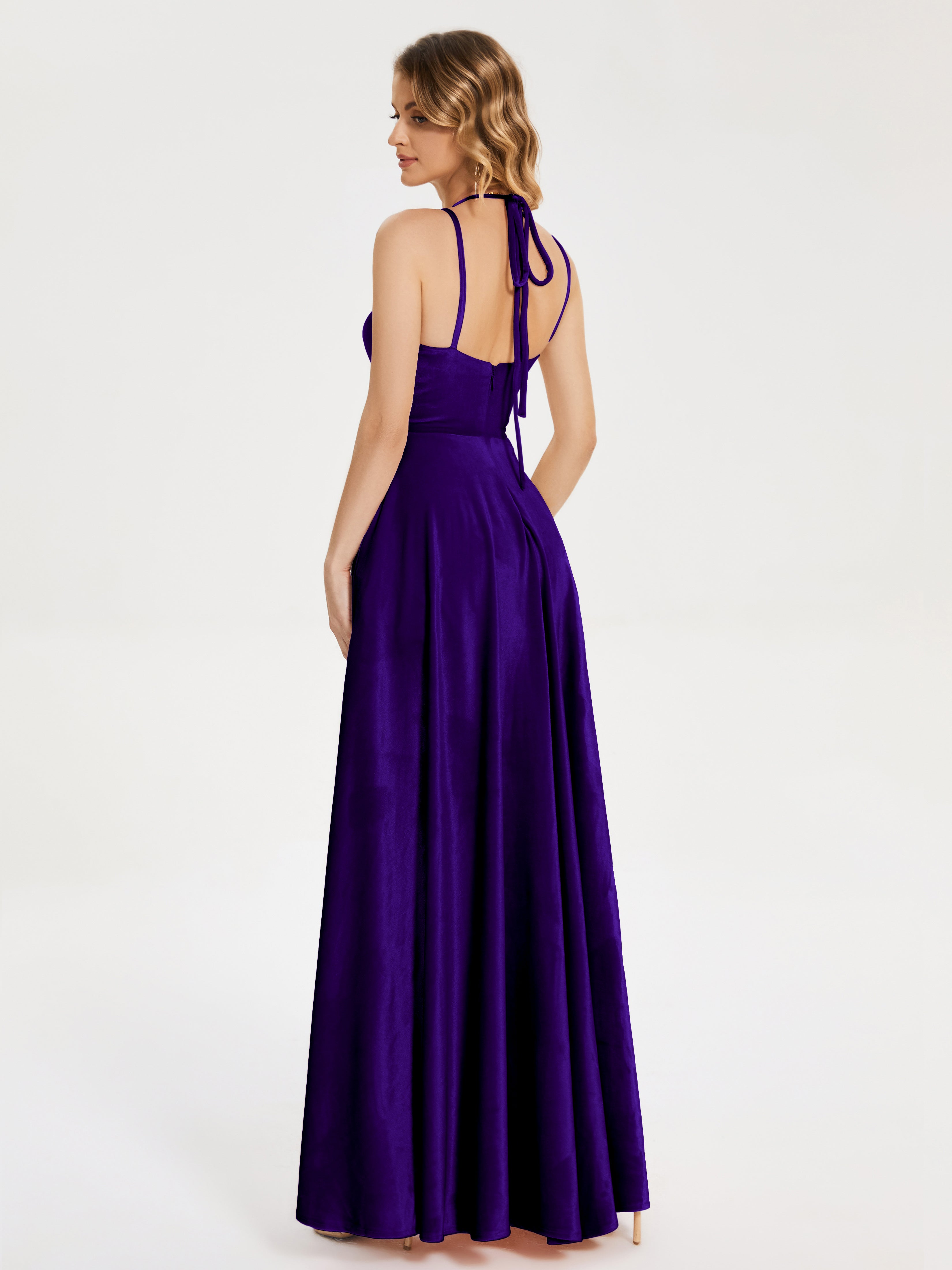 Elsie V-neck Straps Velvet Bridesmaid Dress with Slit