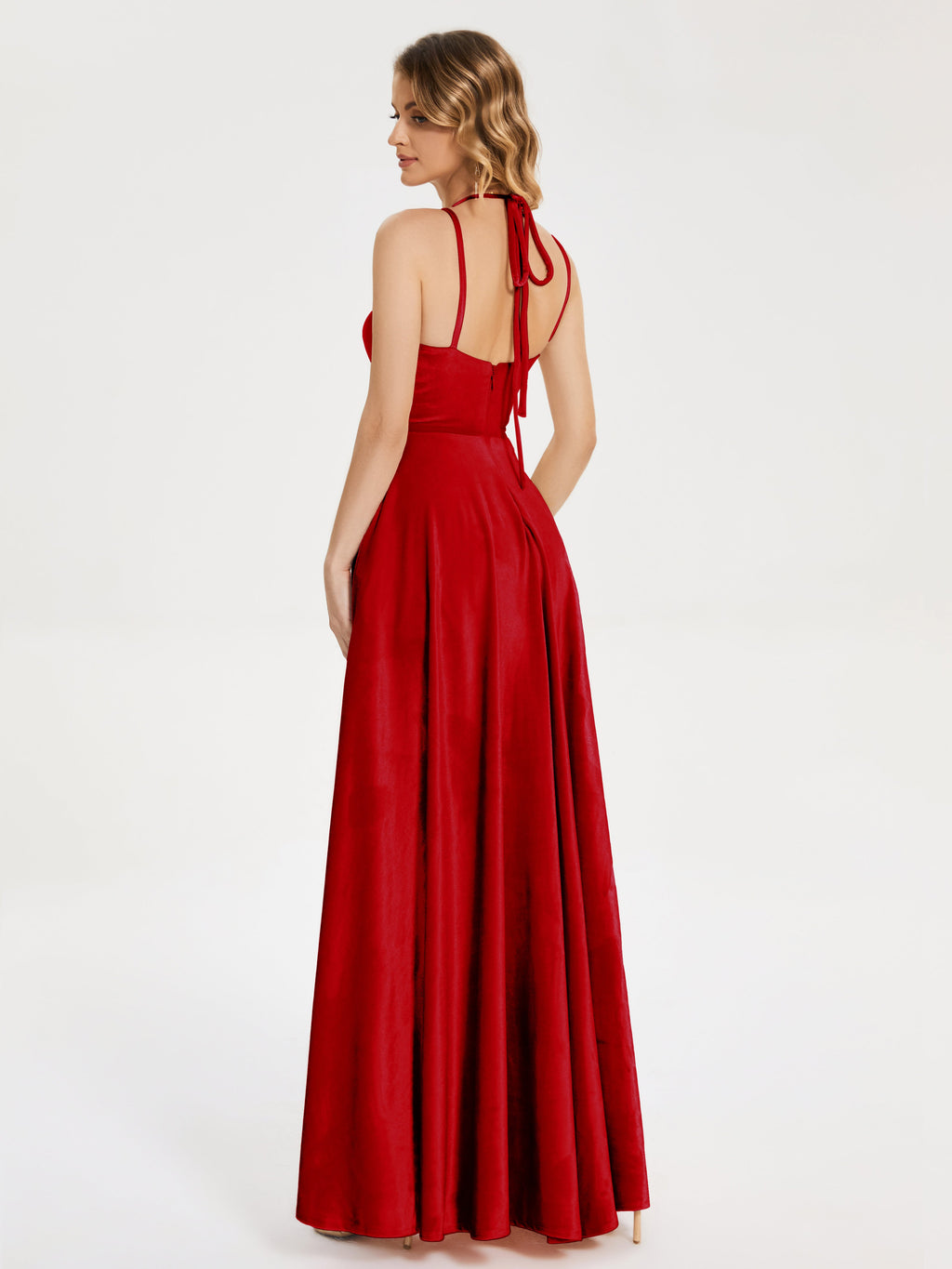 Elsie V-neck Straps Velvet Bridesmaid Dress with Slit