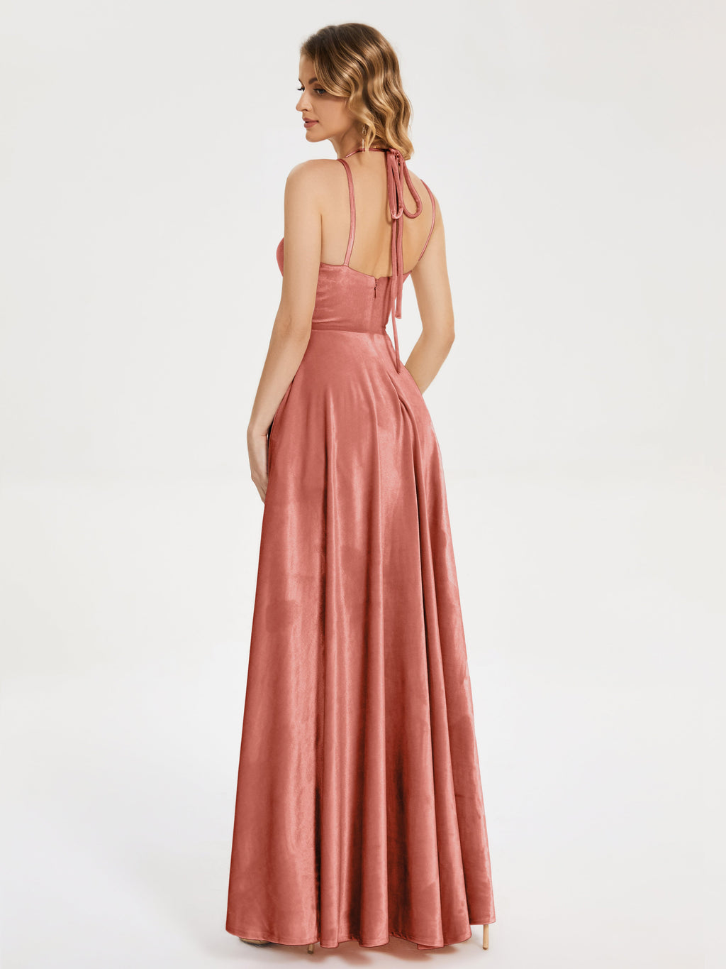 Elsie V-neck Straps Velvet Bridesmaid Dress with Slit