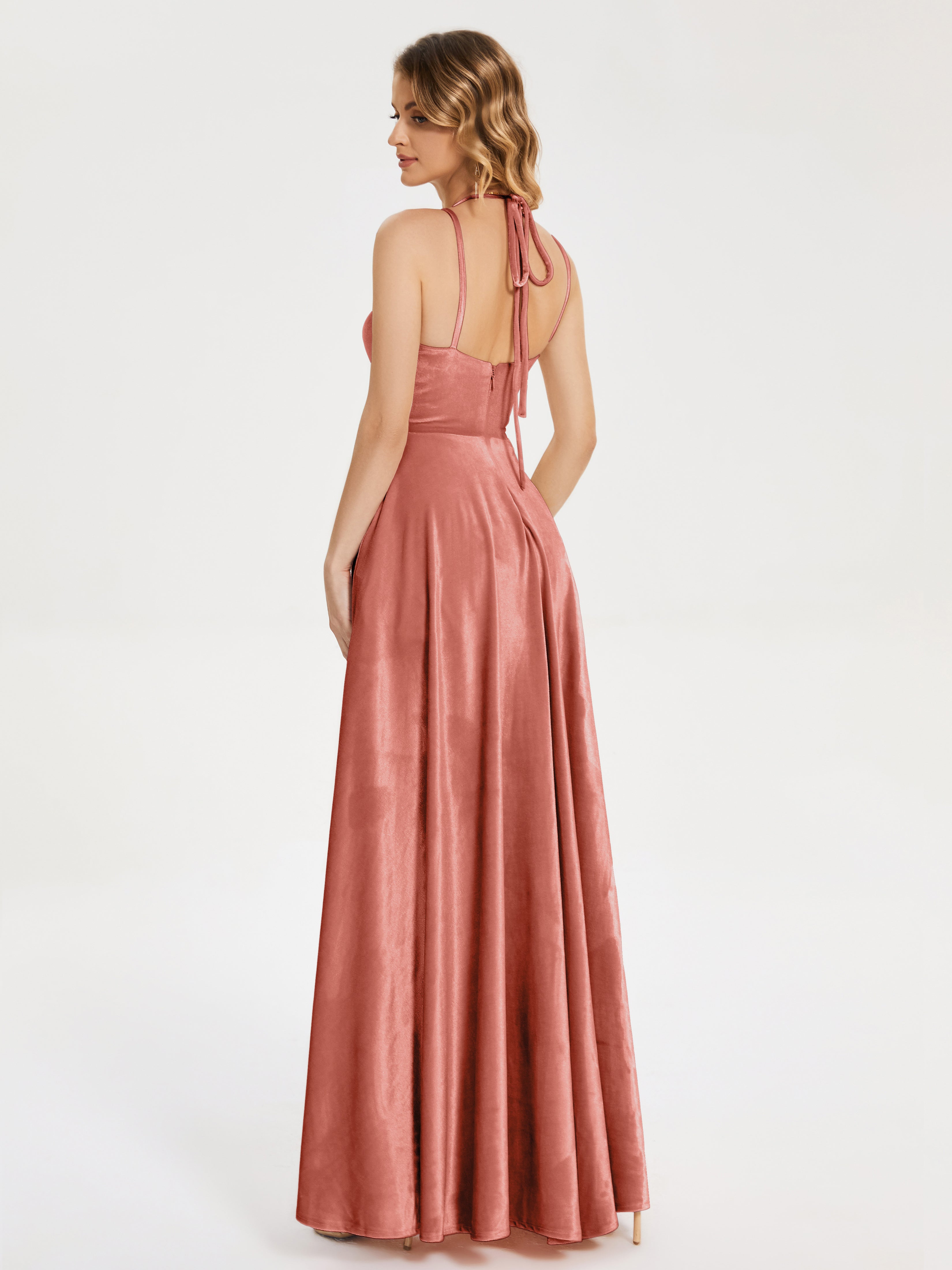 Elsie V-neck Straps Velvet Bridesmaid Dress with Slit