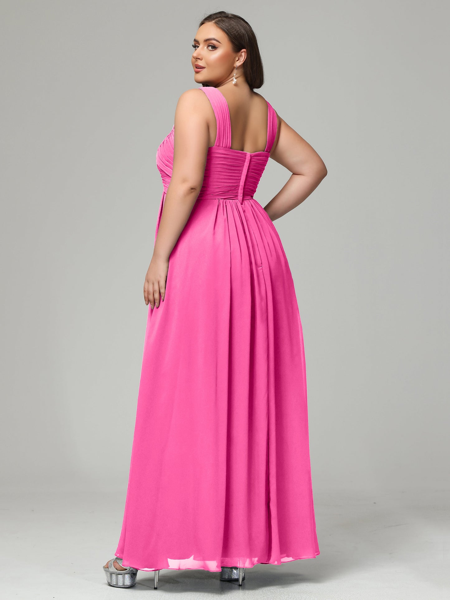 A-line Straps Chiffon Plus Size Bridesmaid Dresses