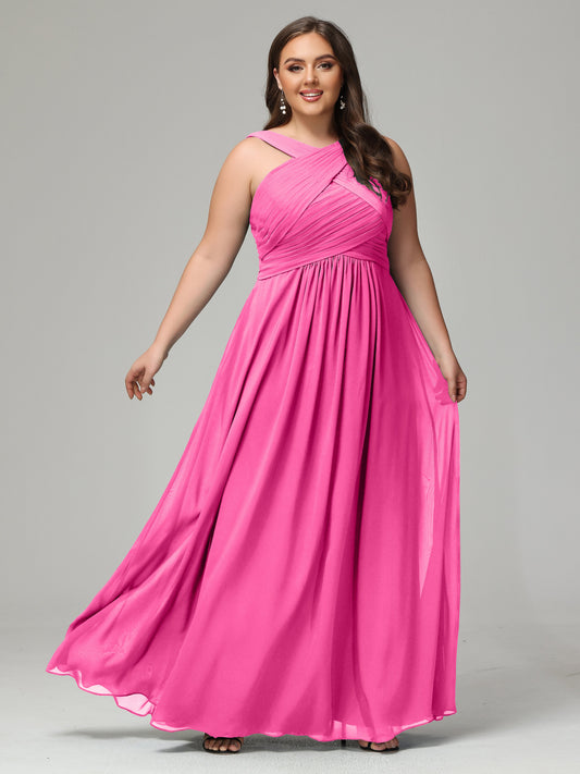A-line Straps Chiffon Plus Size Bridesmaid Dresses