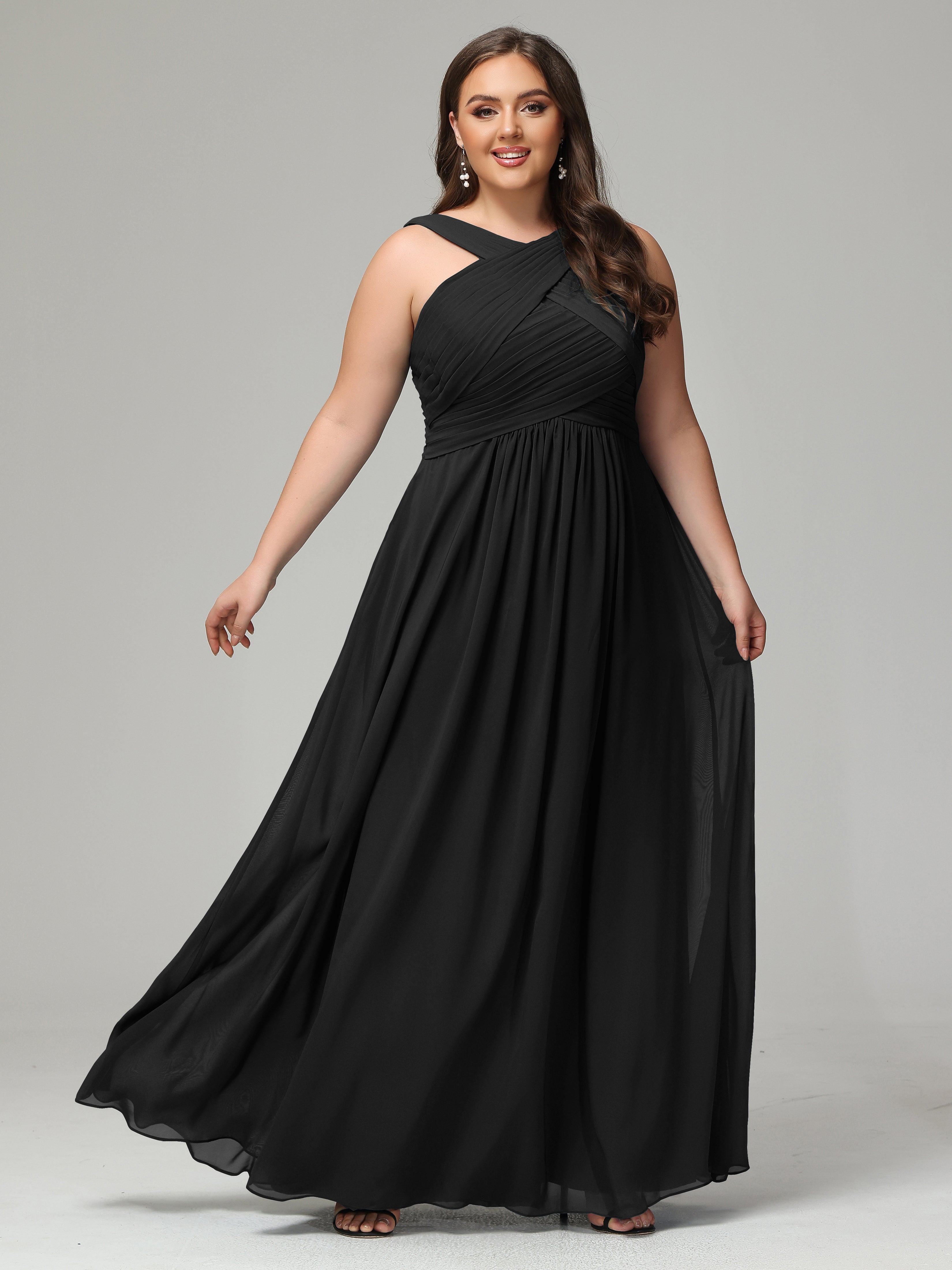 A-line Straps Chiffon Plus Size Bridesmaid Dresses