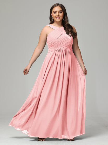 A-line Straps Chiffon Plus Size Bridesmaid Dresses