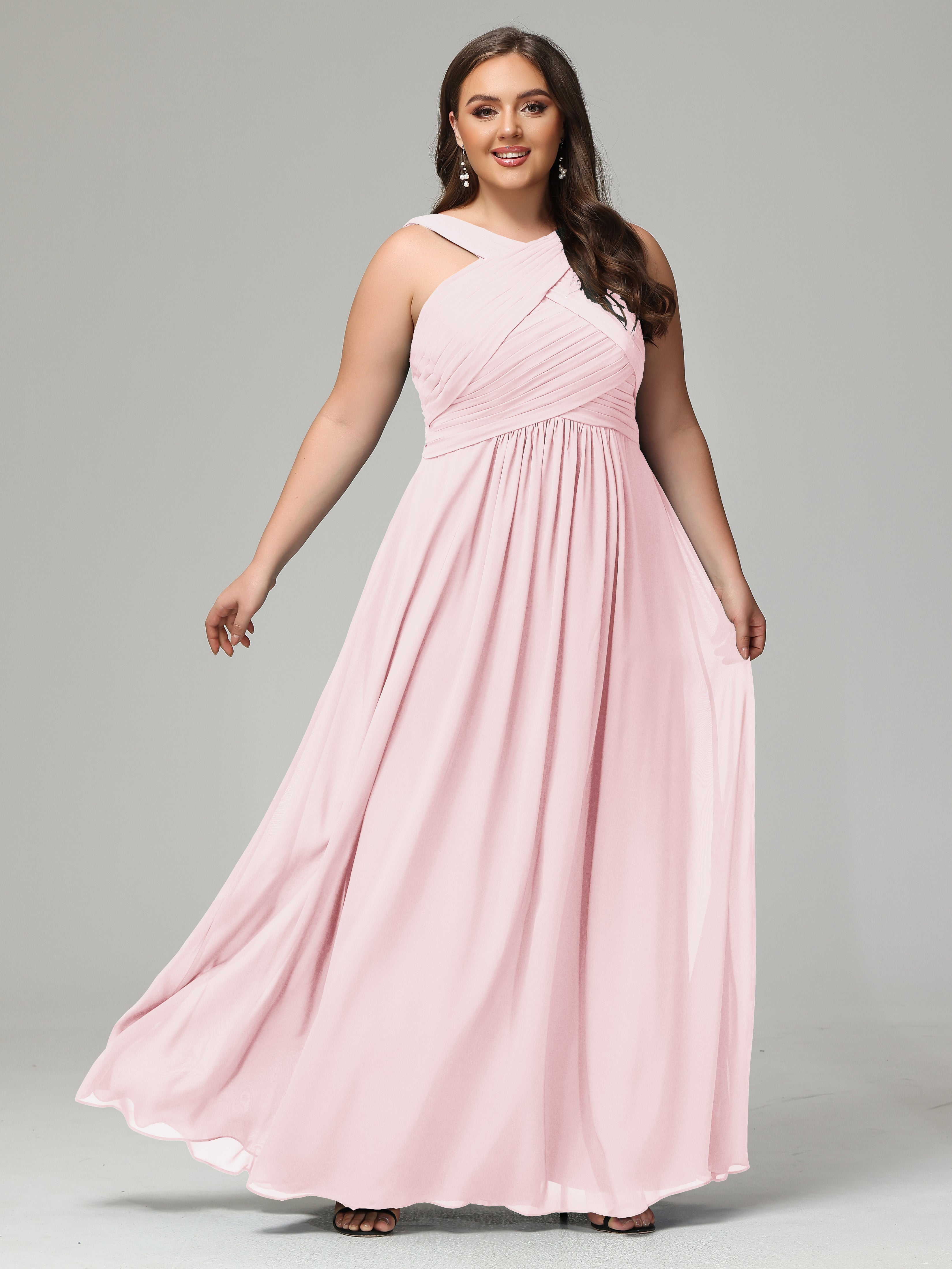 A-line Straps Chiffon Plus Size Bridesmaid Dresses