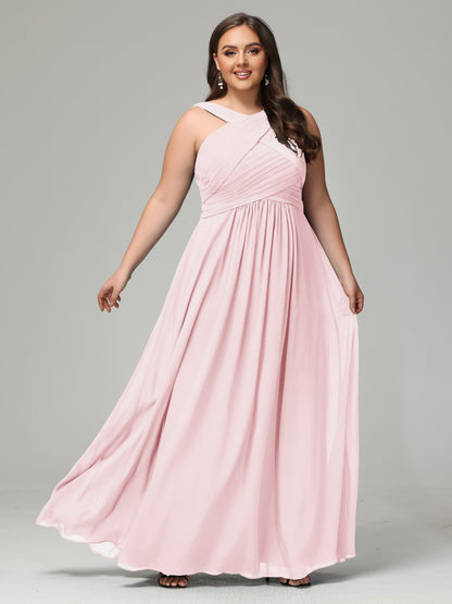 A-line Straps Chiffon Plus Size Bridesmaid Dresses
