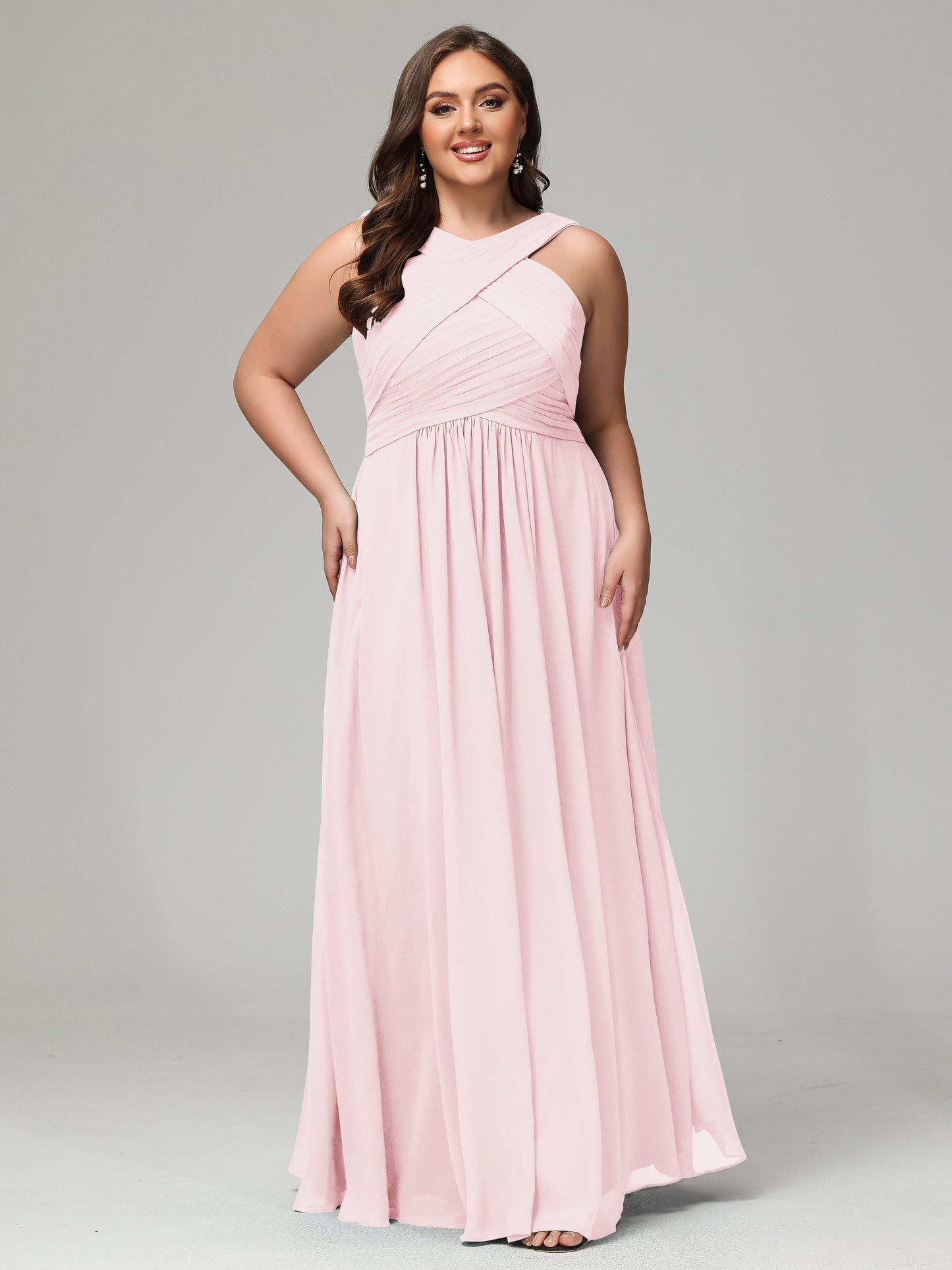 A-line Straps Chiffon Plus Size Bridesmaid Dresses