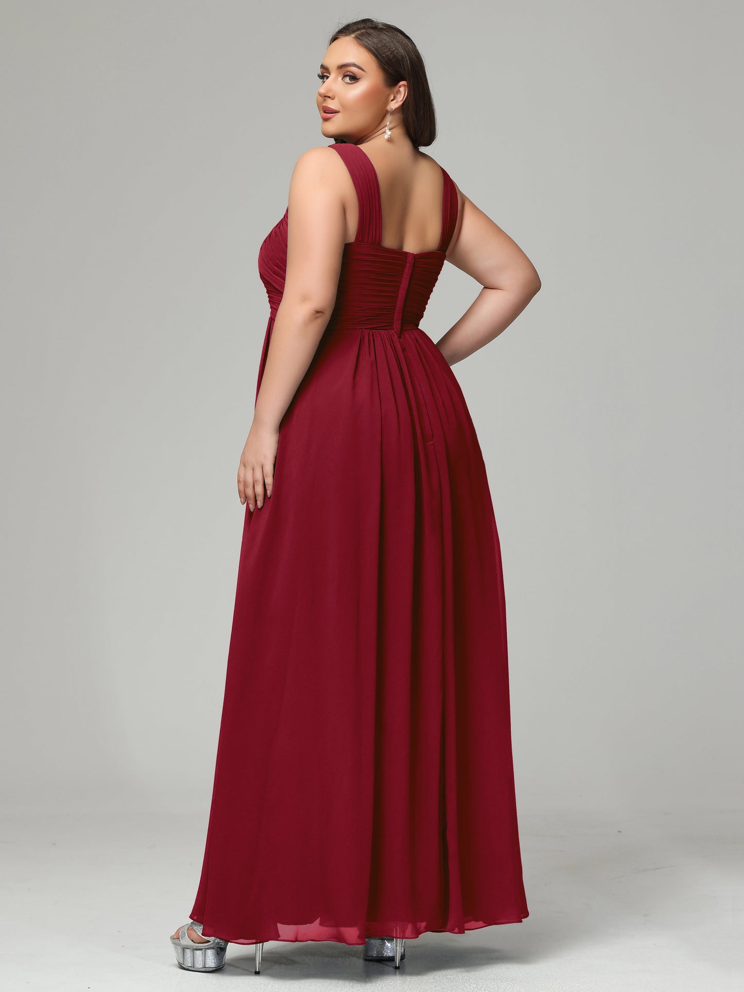 A-line Straps Chiffon Plus Size Bridesmaid Dresses