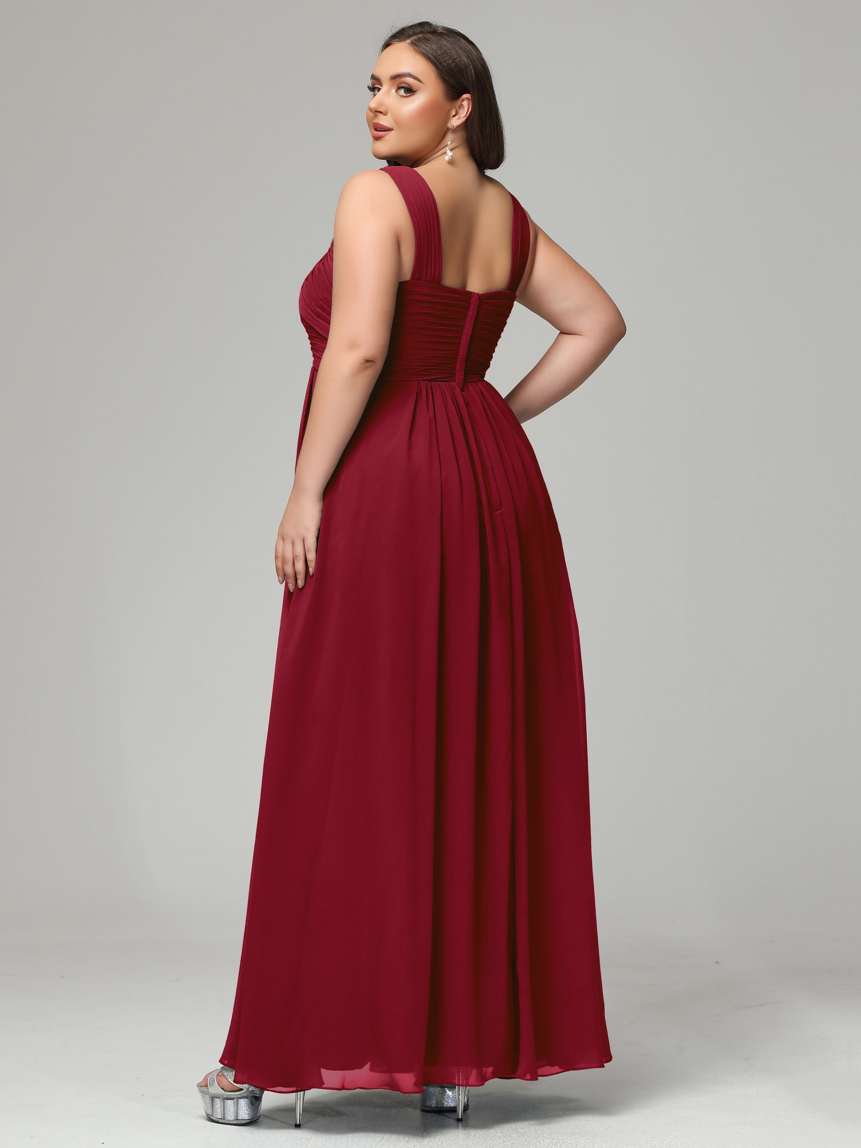 A-line Straps Chiffon Plus Size Bridesmaid Dresses