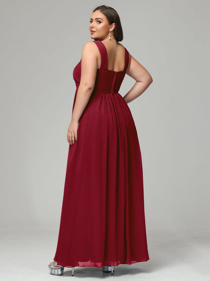 A-line Straps Chiffon Plus Size Bridesmaid Dresses