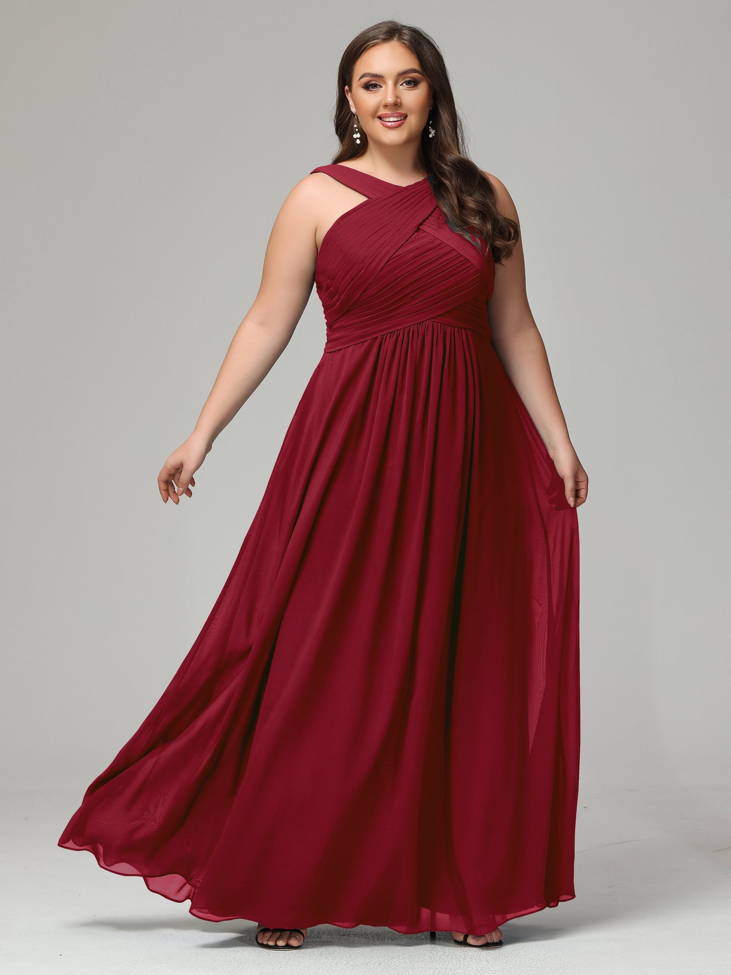 A-line Straps Chiffon Plus Size Bridesmaid Dresses
