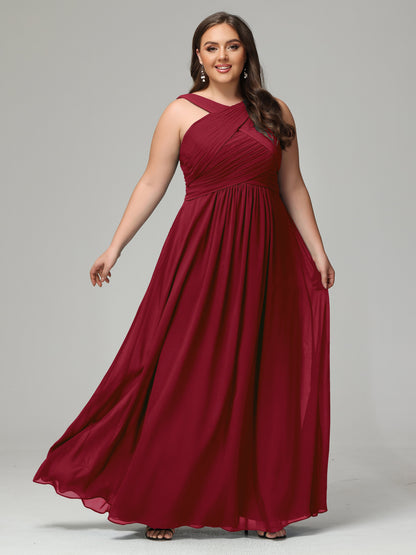 A-line Straps Chiffon Plus Size Bridesmaid Dresses