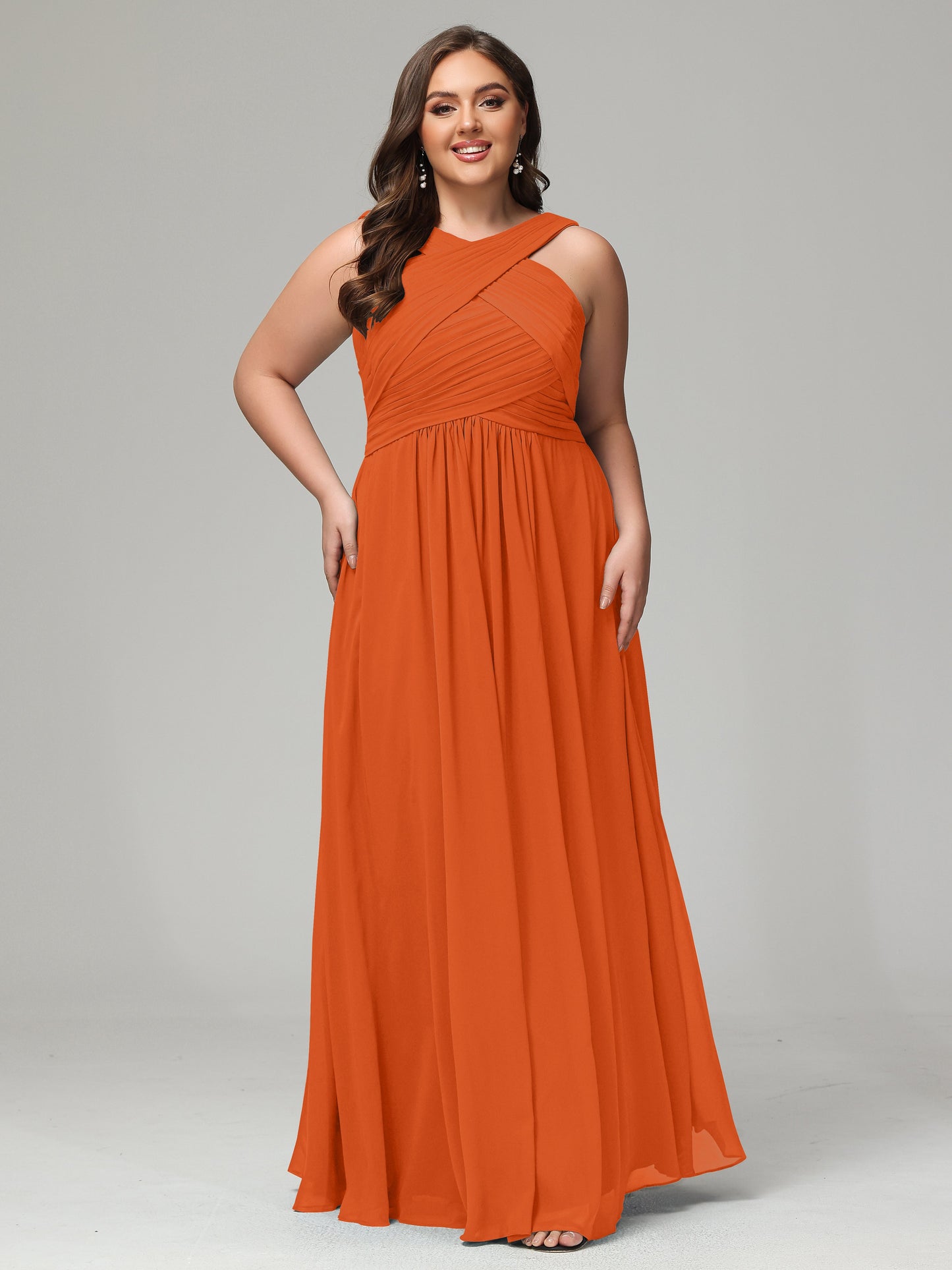 A-line Straps Chiffon Plus Size Bridesmaid Dresses