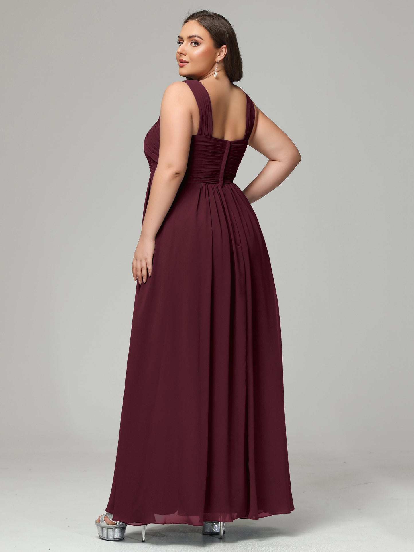 A-line Straps Chiffon Plus Size Bridesmaid Dresses