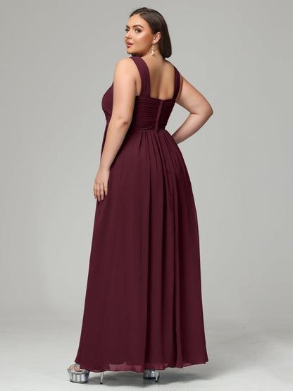 A-line Straps Chiffon Plus Size Bridesmaid Dresses