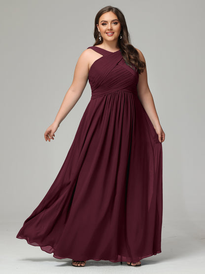 A-line Straps Chiffon Plus Size Bridesmaid Dresses