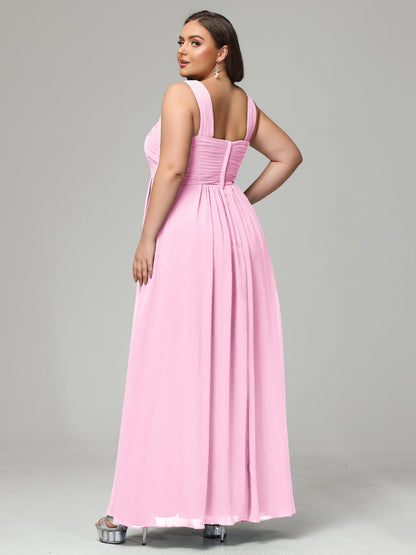 A-line Straps Chiffon Plus Size Bridesmaid Dresses
