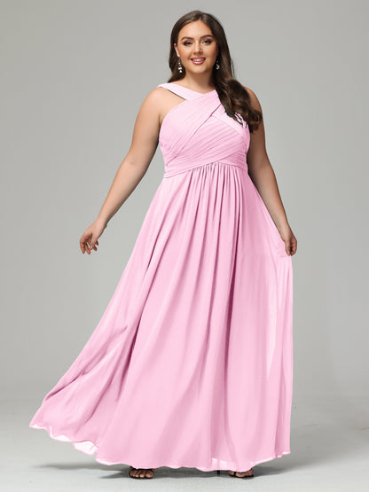 A-line Straps Chiffon Plus Size Bridesmaid Dresses