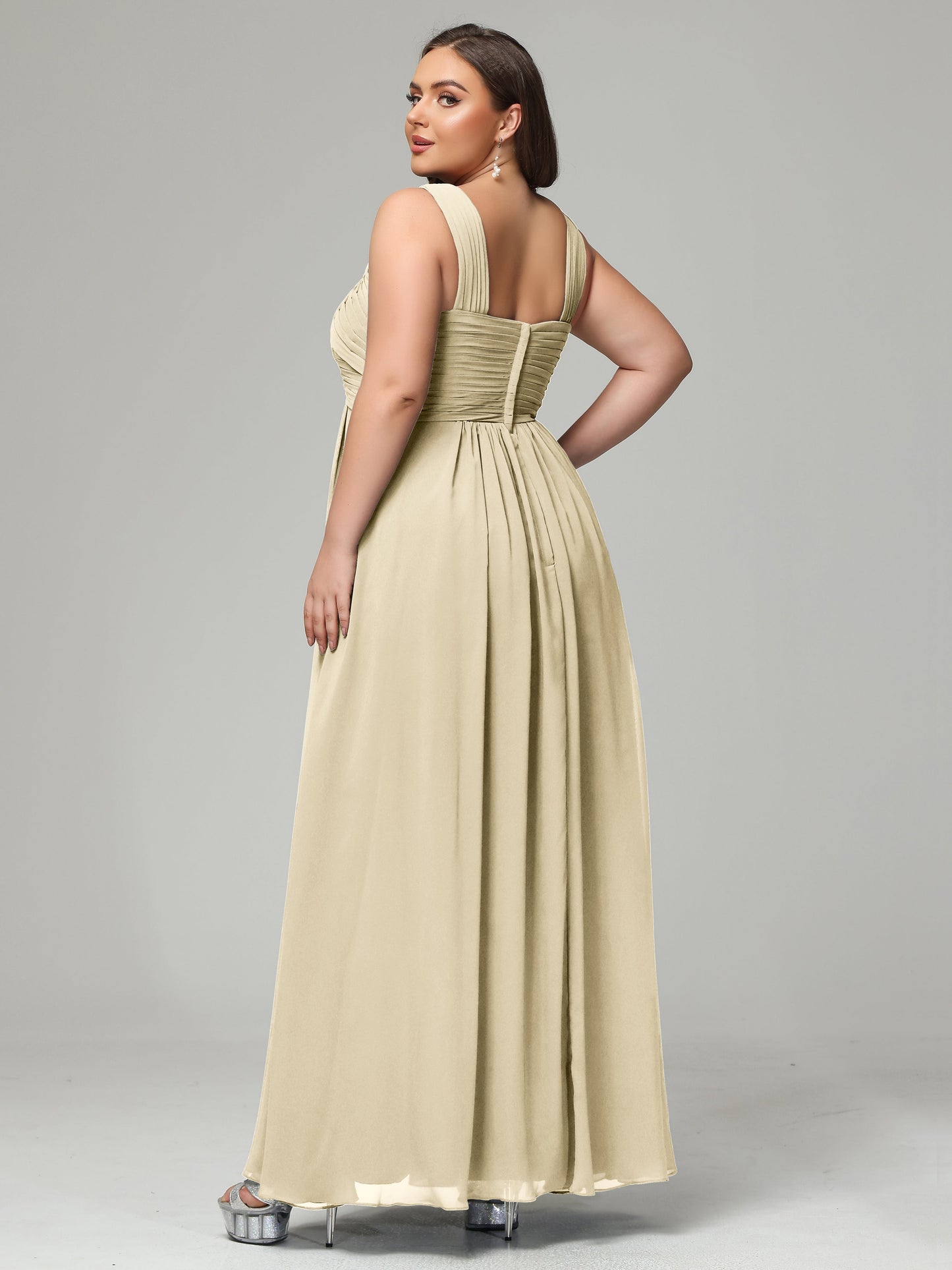 A-line Straps Chiffon Plus Size Bridesmaid Dresses