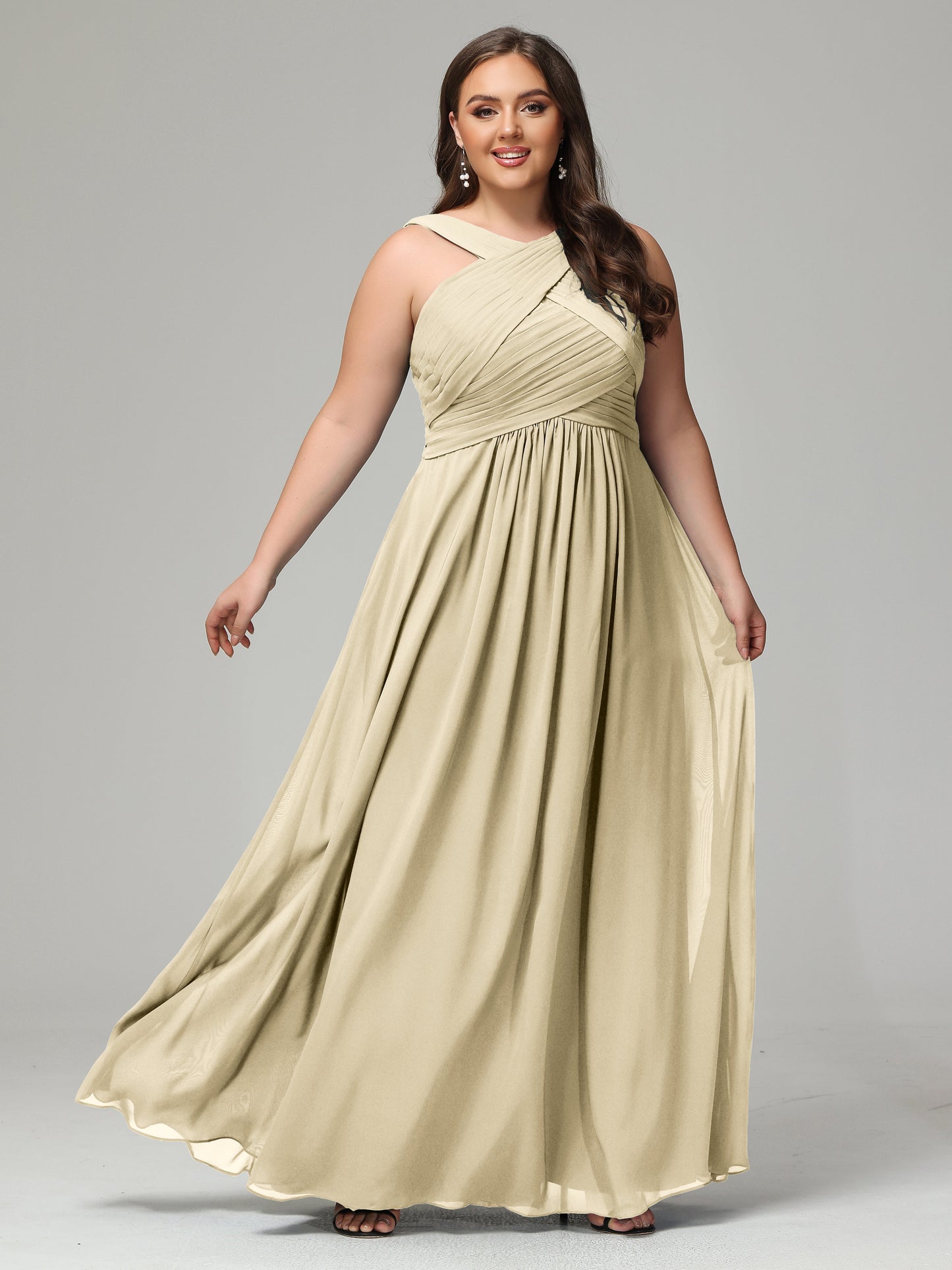 A-line Straps Chiffon Plus Size Bridesmaid Dresses