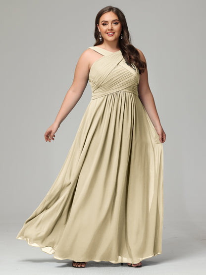 A-line Straps Chiffon Plus Size Bridesmaid Dresses