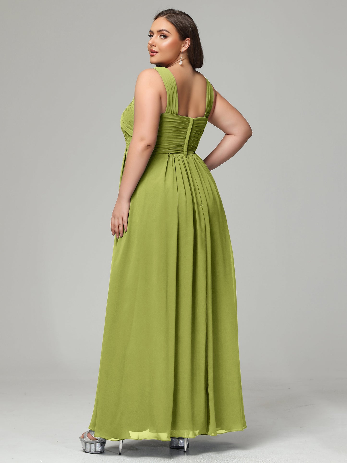 A-line Straps Chiffon Plus Size Bridesmaid Dresses