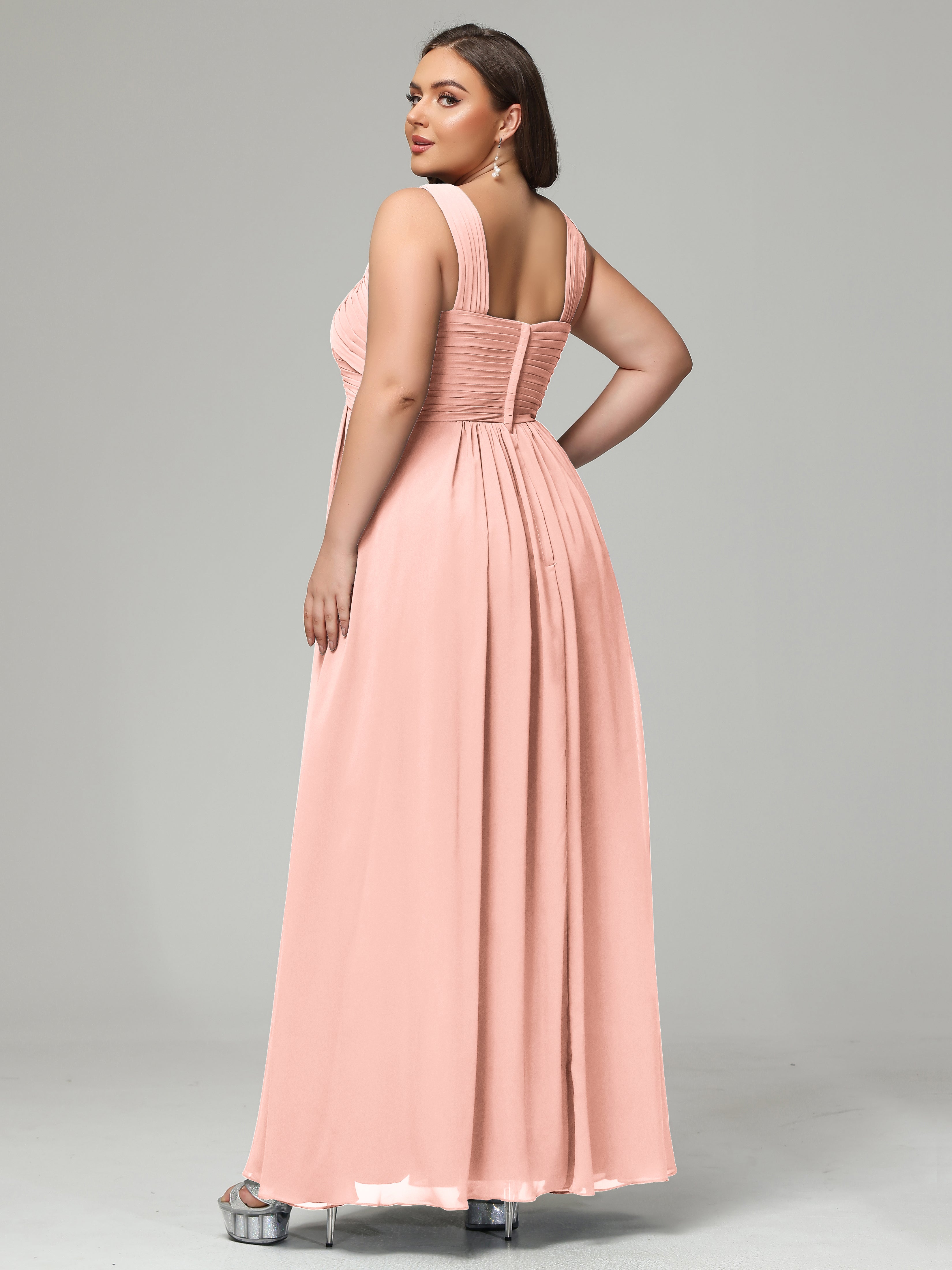 A-line Straps Chiffon Plus Size Bridesmaid Dresses