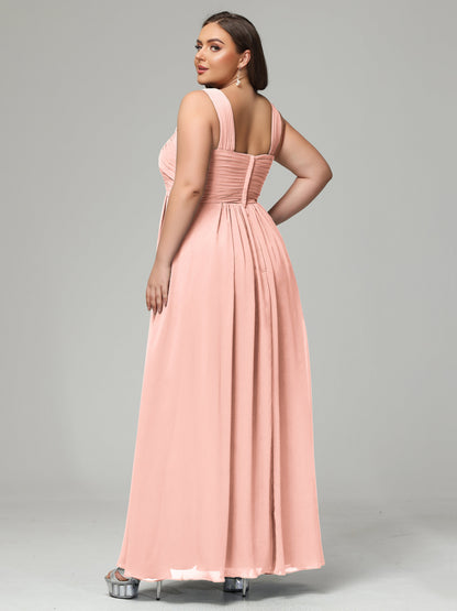 A-line Straps Chiffon Plus Size Bridesmaid Dresses