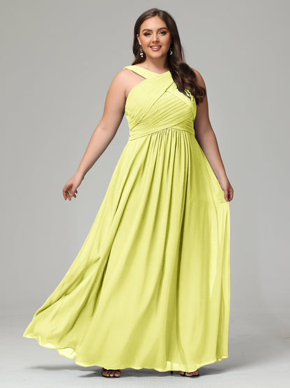 A-line Straps Chiffon Plus Size Bridesmaid Dresses