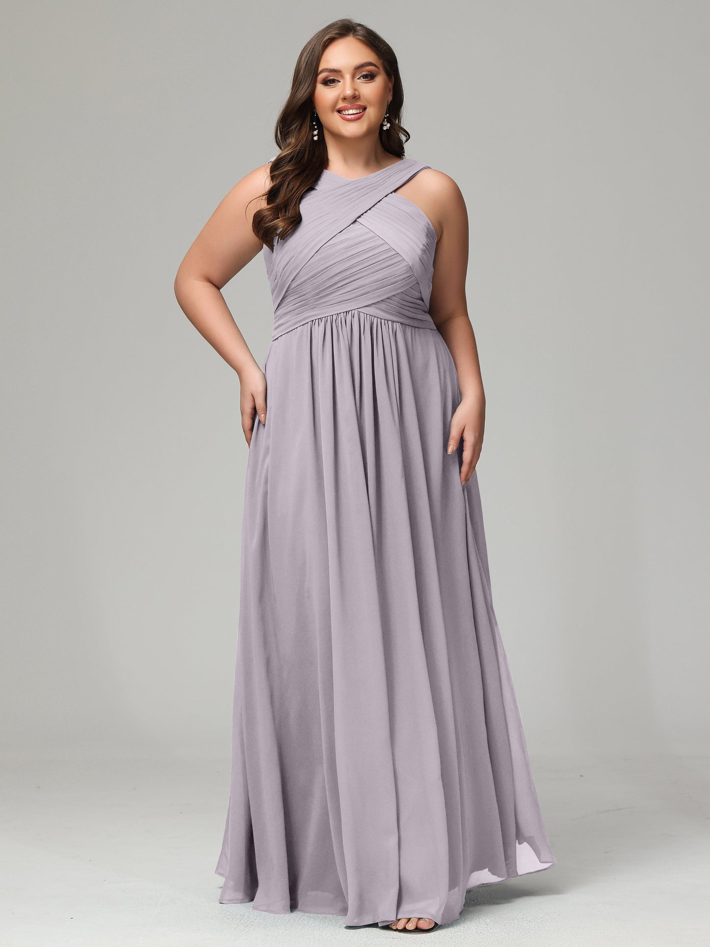 A-line Straps Chiffon Plus Size Bridesmaid Dresses