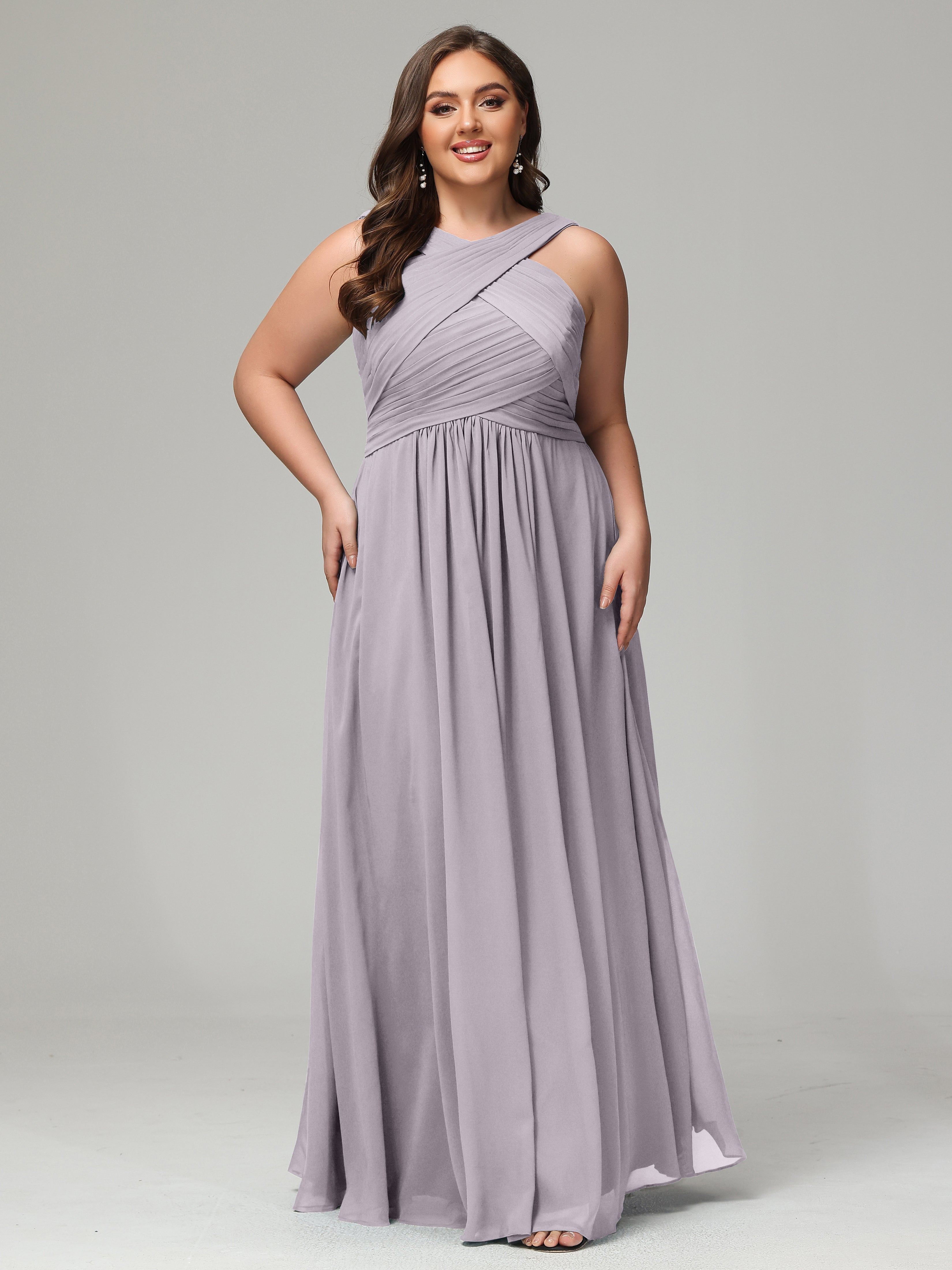 A-line Straps Chiffon Plus Size Bridesmaid Dresses