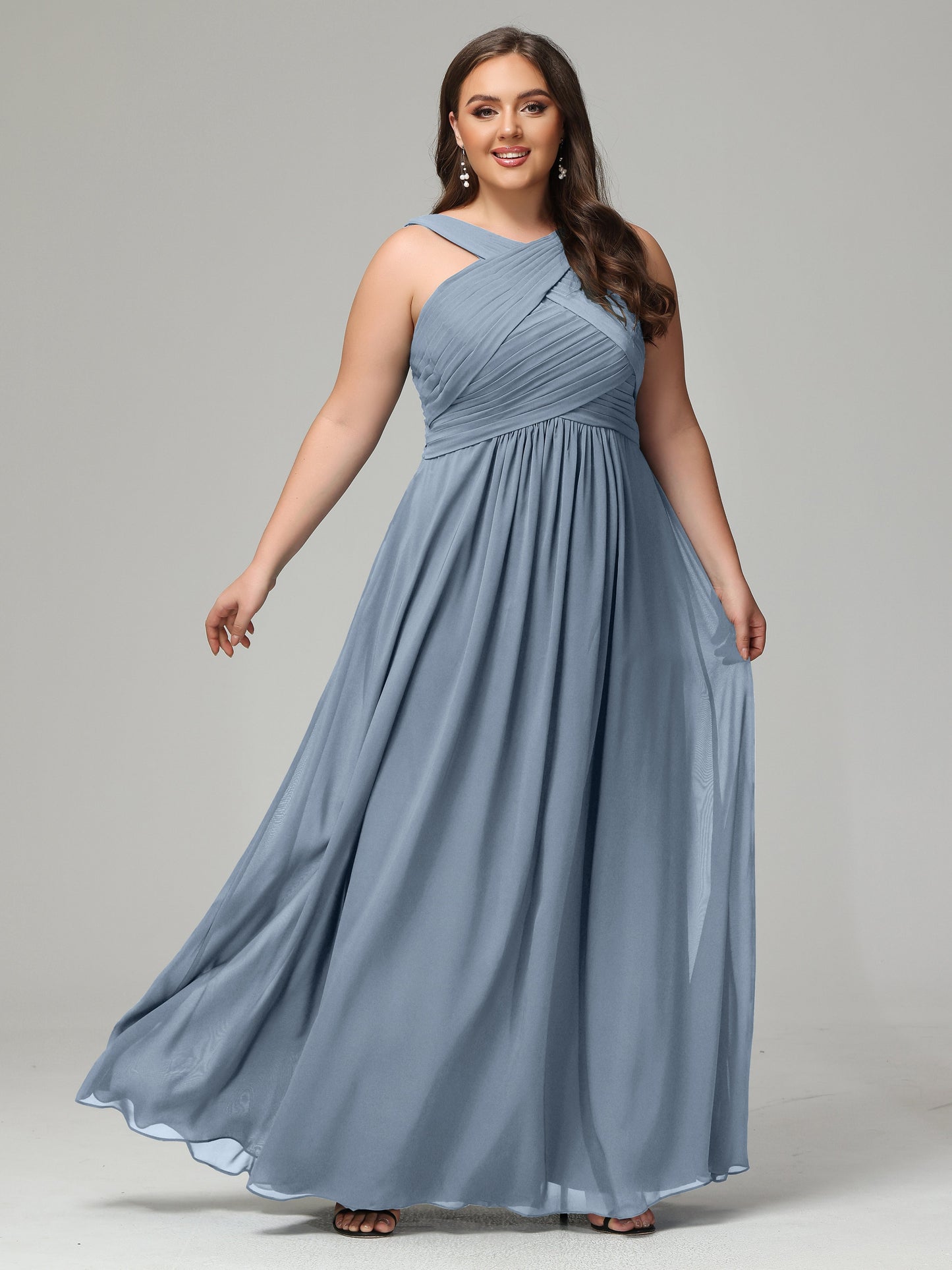 A-line Straps Chiffon Plus Size Bridesmaid Dresses