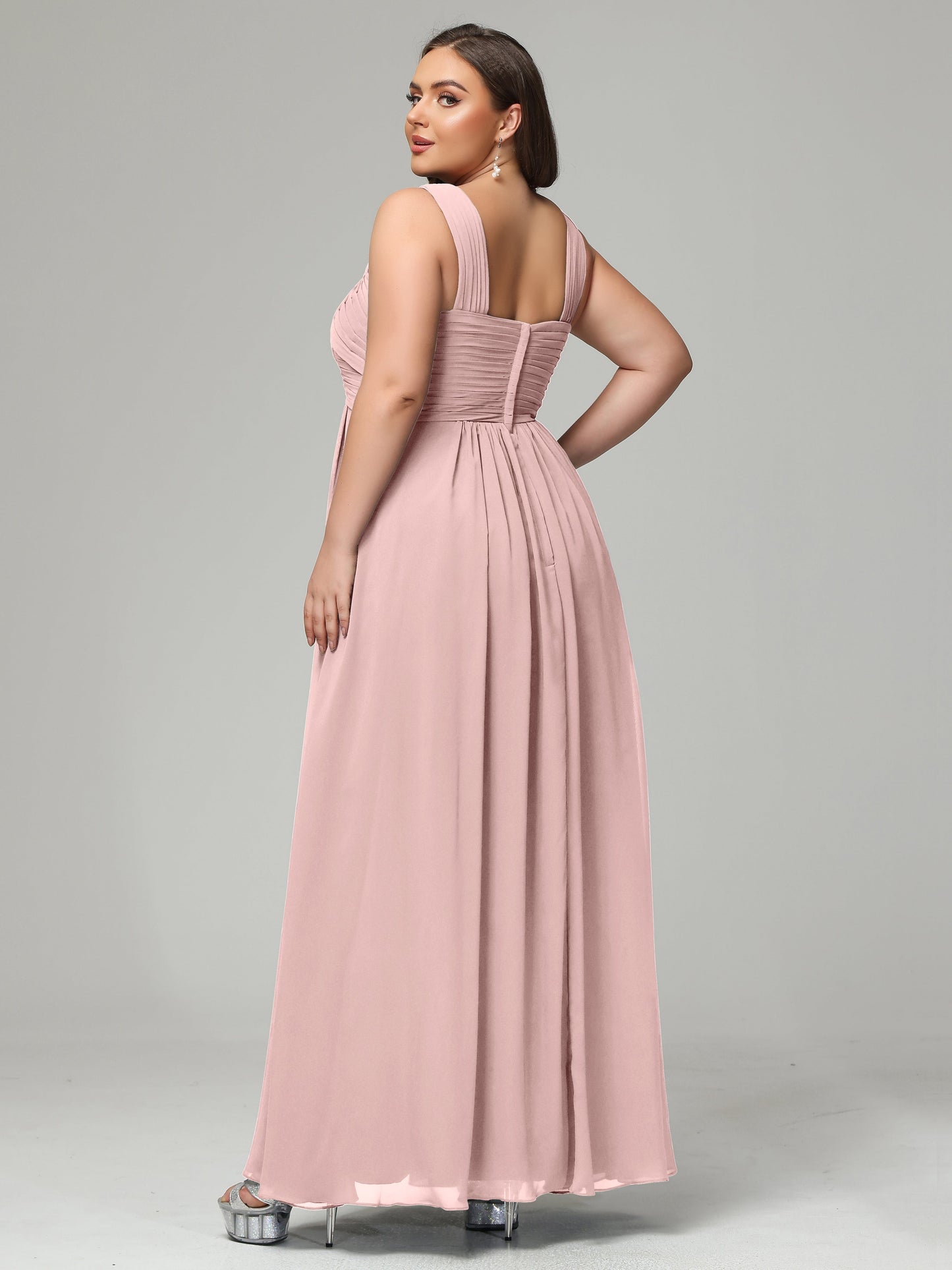 A-line Straps Chiffon Plus Size Bridesmaid Dresses