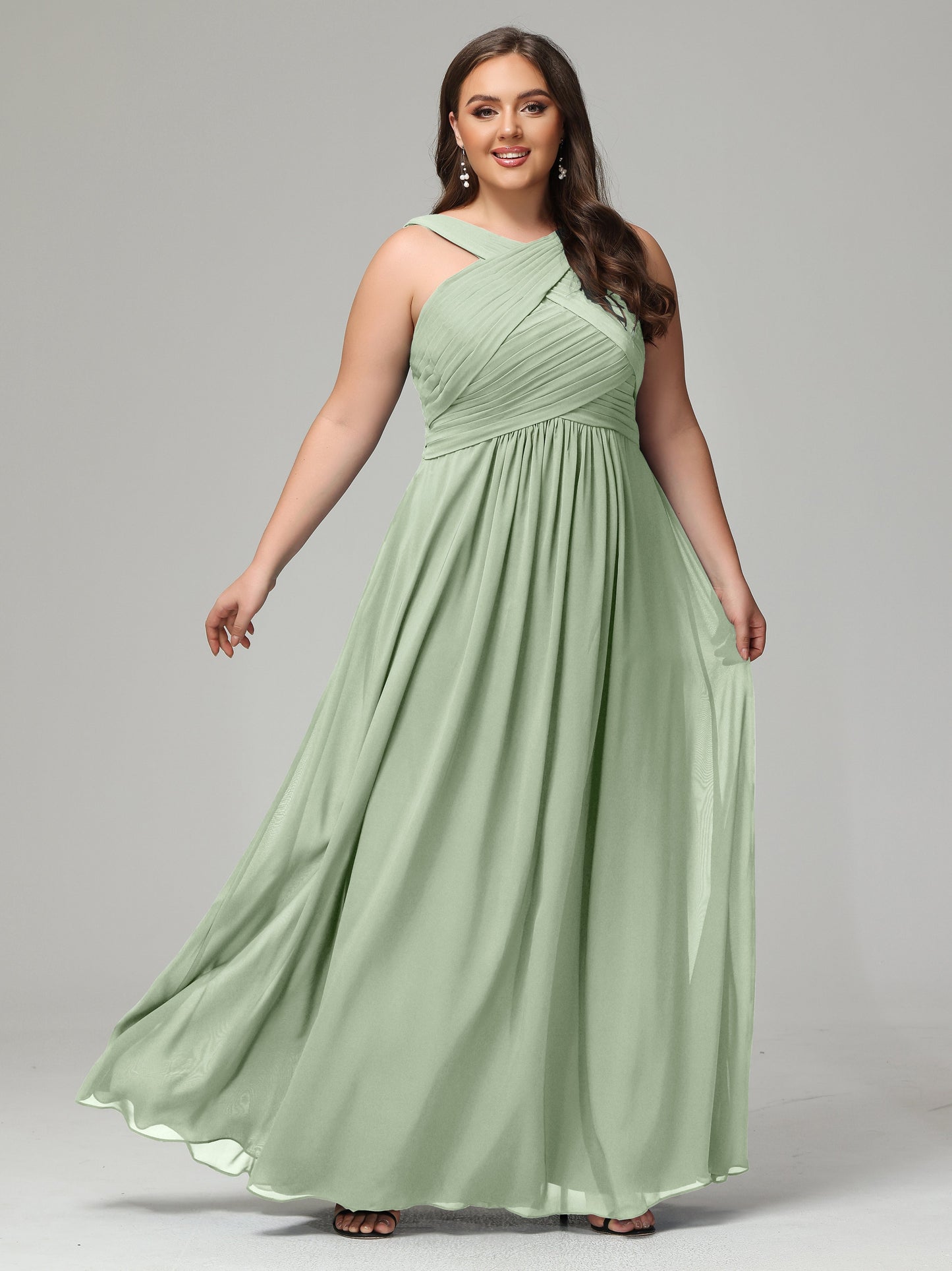 A-line Straps Chiffon Plus Size Bridesmaid Dresses
