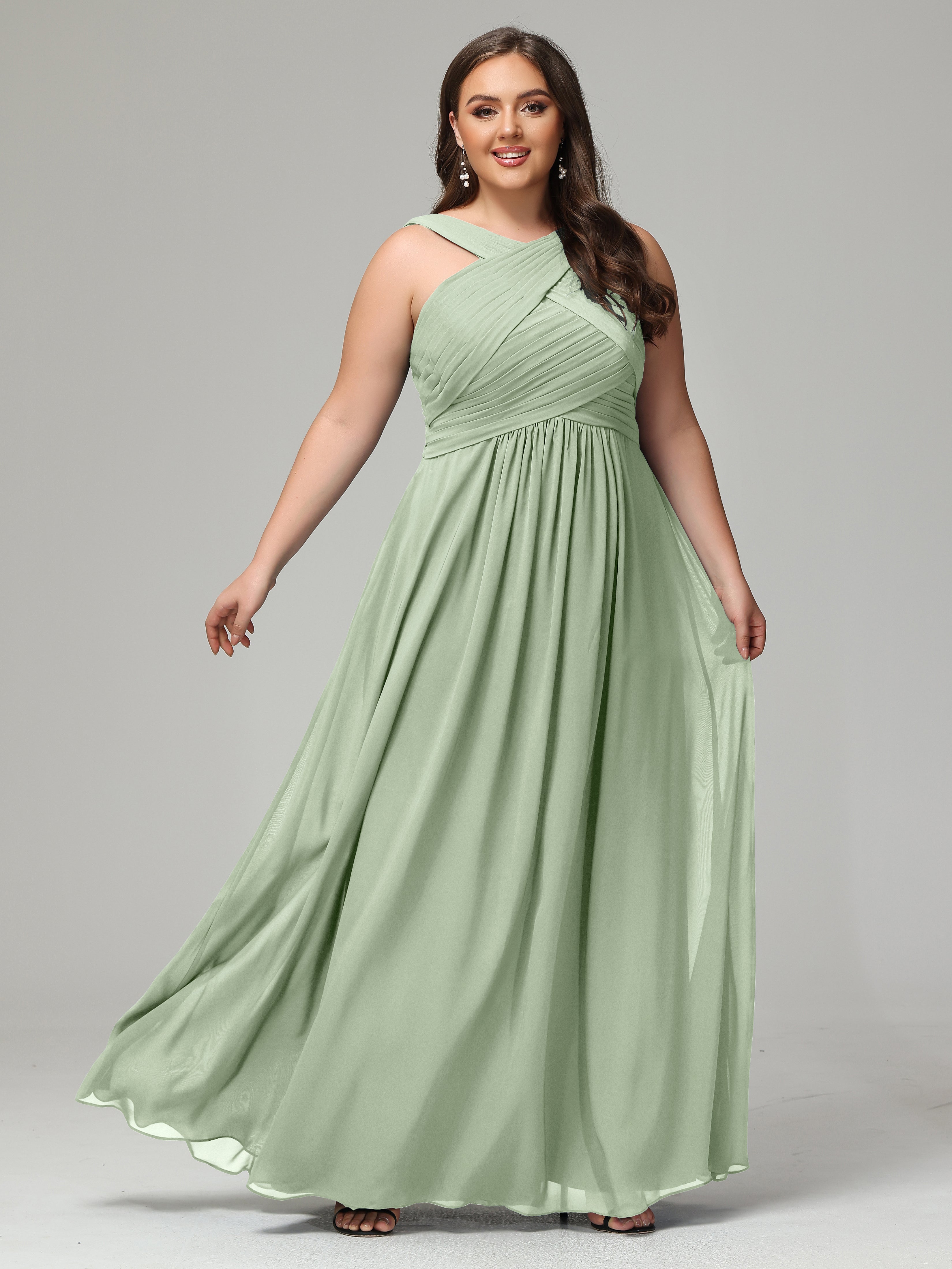 A-line Straps Chiffon Plus Size Bridesmaid Dresses
