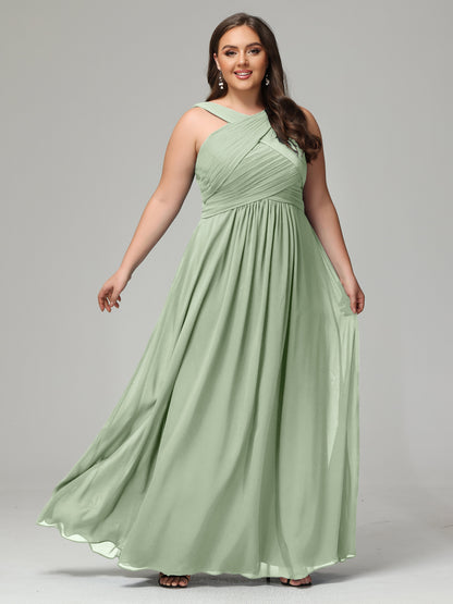 A-line Straps Chiffon Plus Size Bridesmaid Dresses