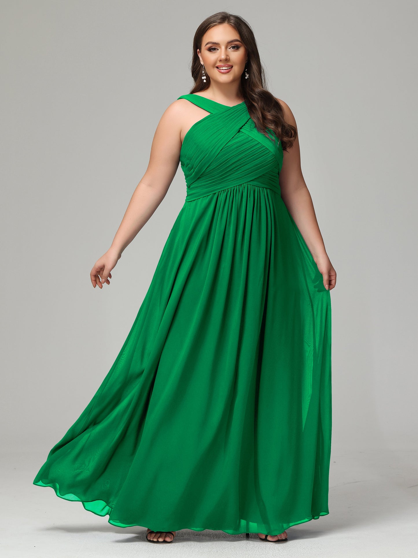 A-line Straps Chiffon Plus Size Bridesmaid Dresses