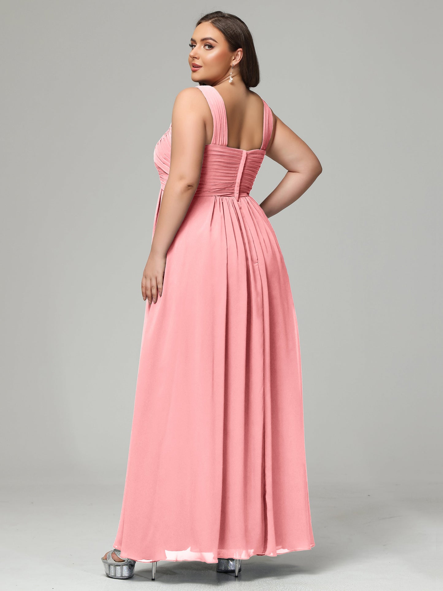 A-line Straps Chiffon Plus Size Bridesmaid Dresses