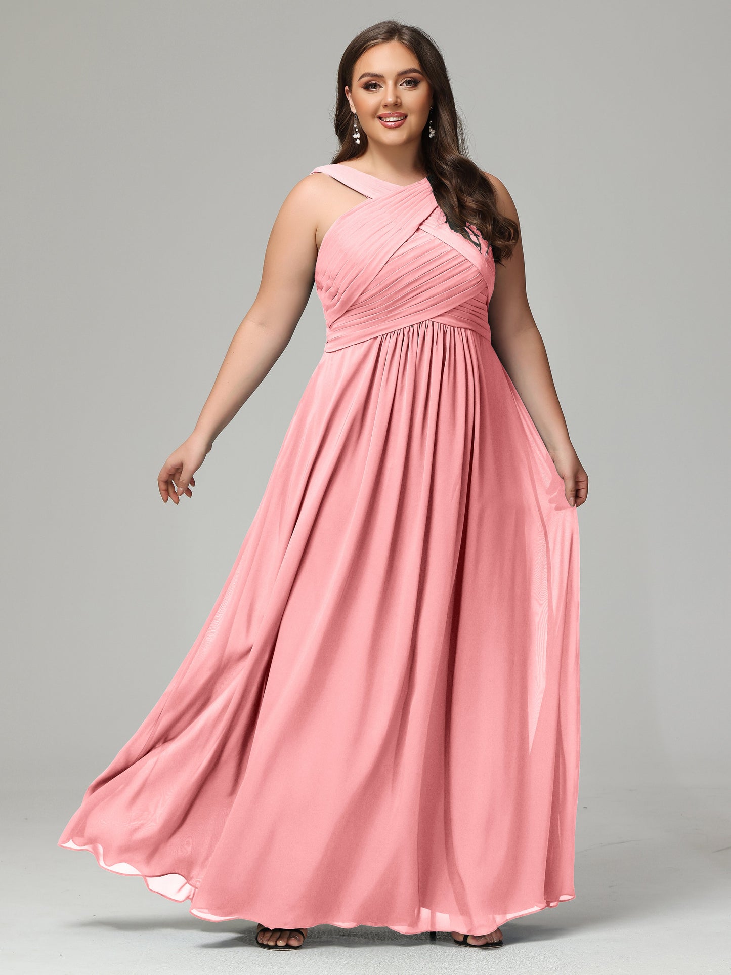 A-line Straps Chiffon Plus Size Bridesmaid Dresses